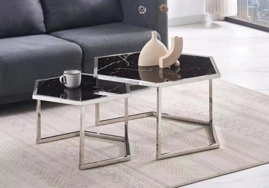 Tables gigognes octogonales effet marbre noir | Zelix