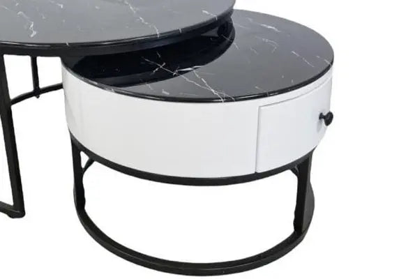 Tables rondes gigognes noires marbre noir | Opal