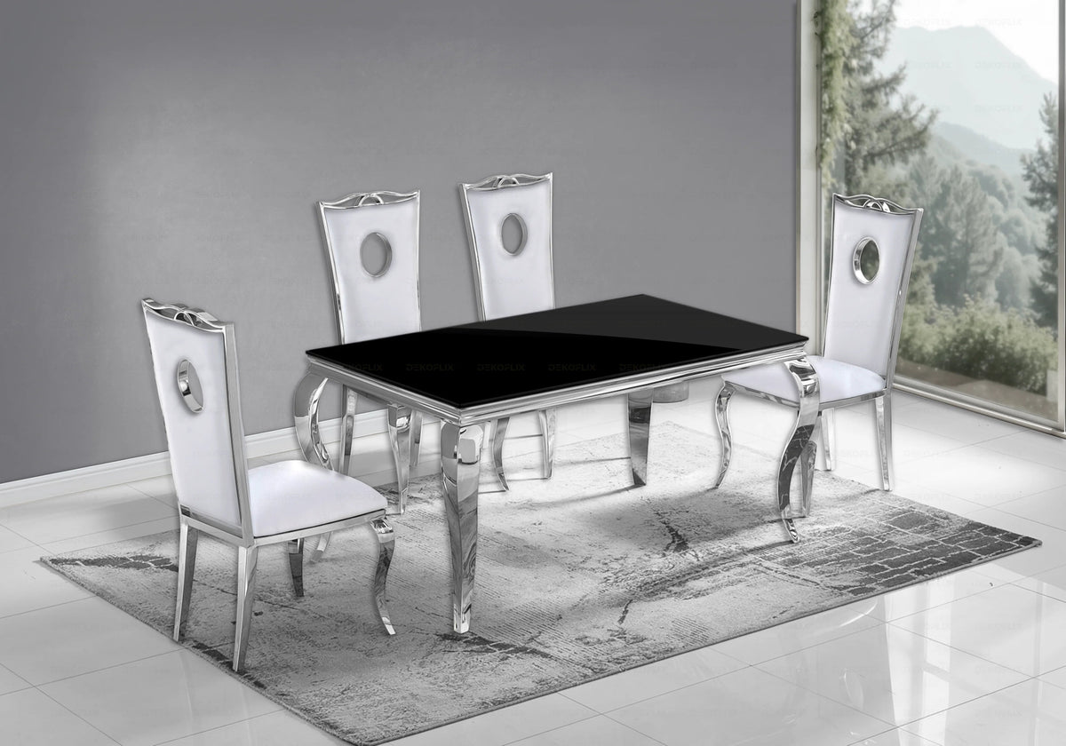 Table à manger rectangulaire verre noir et argent | Halo