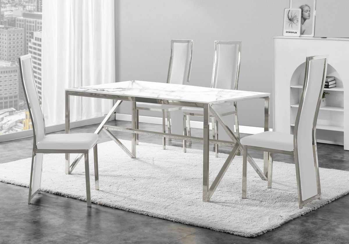 Lot de 6 chaises argentées simili blanc moderne | Kora