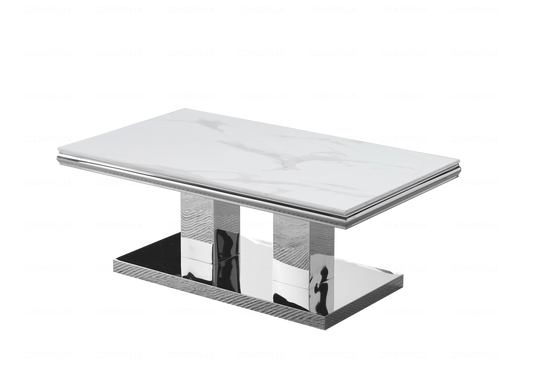 Table basse design marbre gris et métal argenté | Dyax
