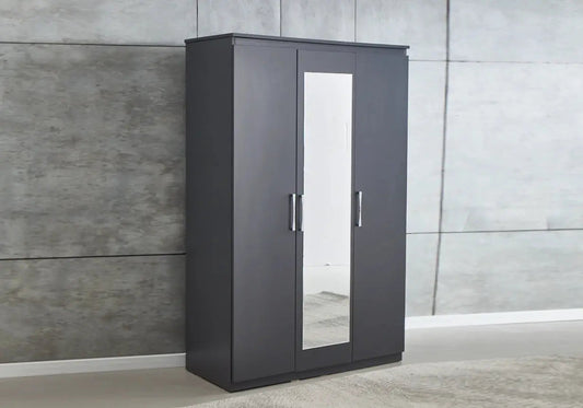 Armoire de chambre 3 portes grise avec miroir | Gala