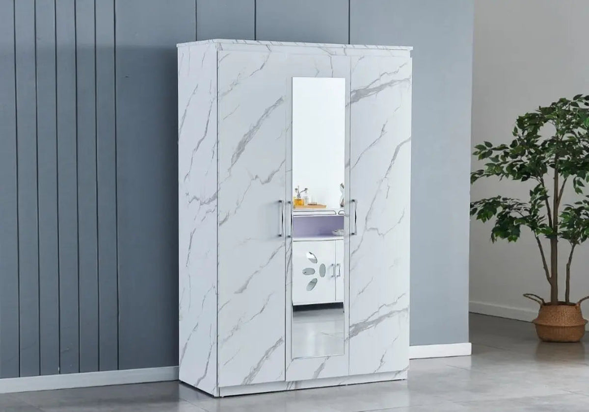 Armoire 3 portes design marbre blanc pour chambre | Gala