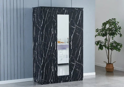 Armoire 3 portes design marbre noir avec miroir | Gala