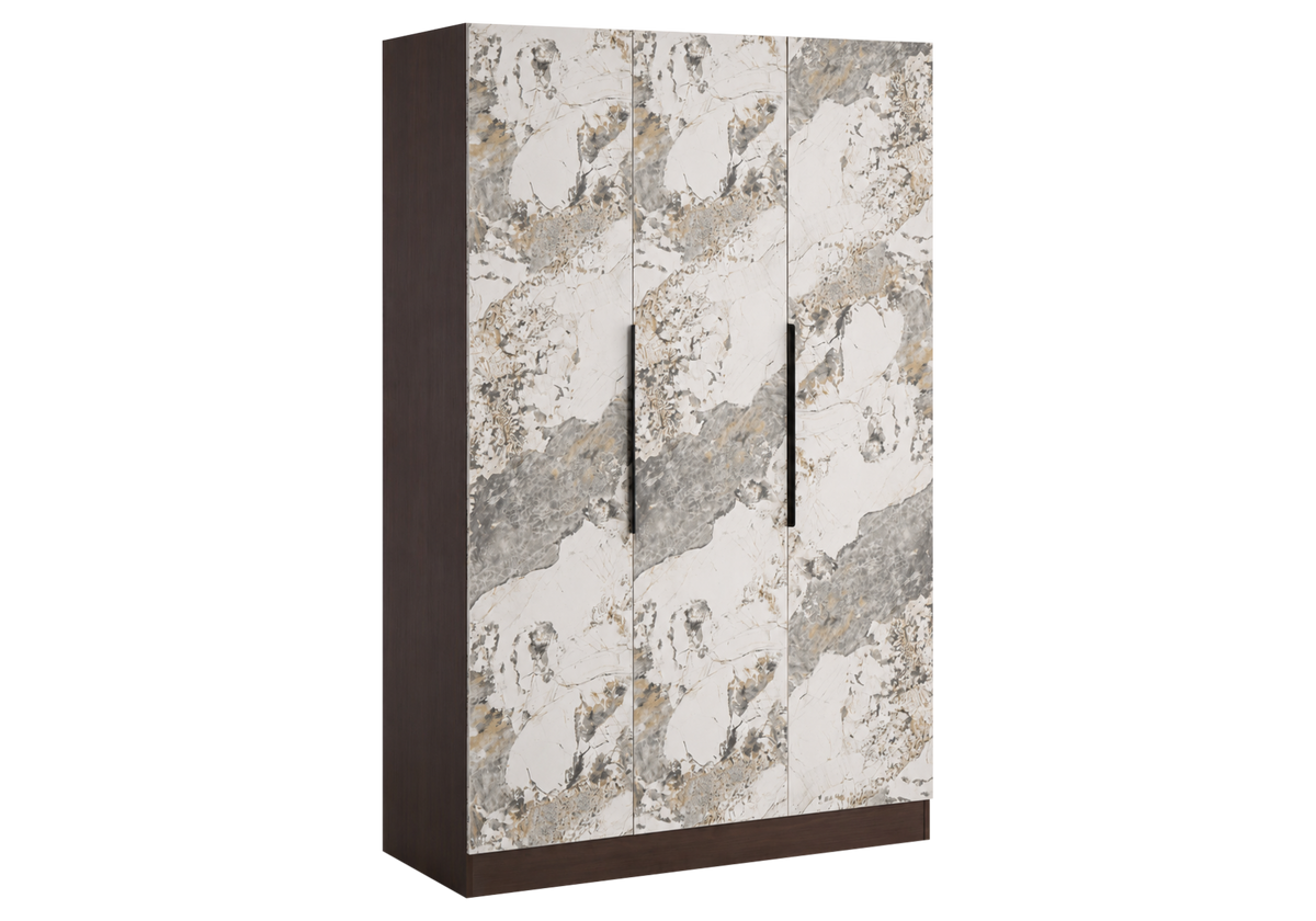 Armoire de rangement 3 portes marbre et noyer | Zurik
