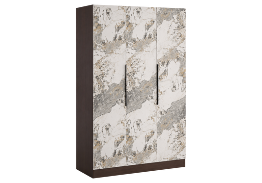 Armoire de rangement 3 portes marbre et noyer | Zurik
