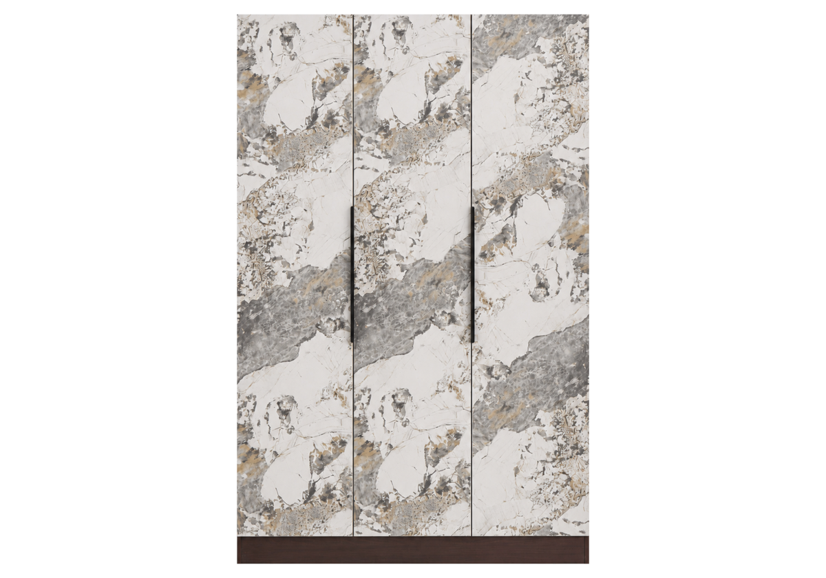 Armoire de rangement 3 portes marbre et noyer | Zurik