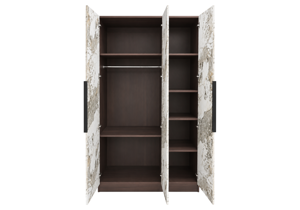 Armoire de rangement 3 portes marbre et noyer | Zurik