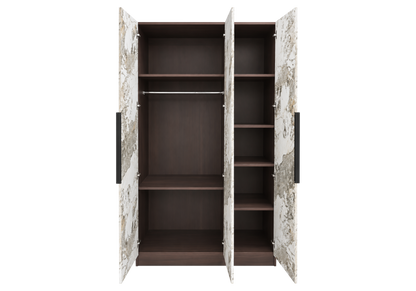 Armoire de rangement 3 portes marbre et noyer | Zurik