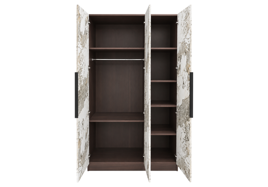 Armoire de rangement 3 portes marbre et noyer | Zurik