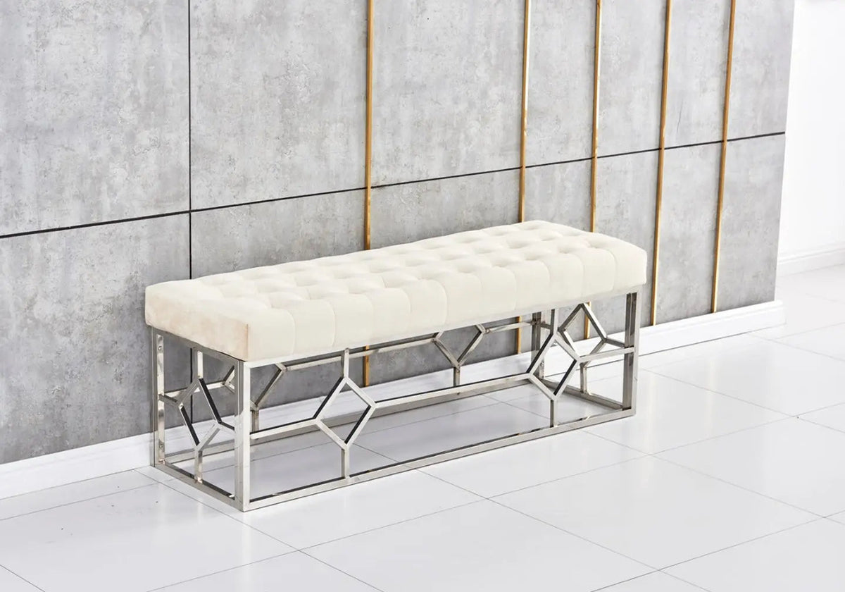 Banc design en beige et métal argenté | Novia