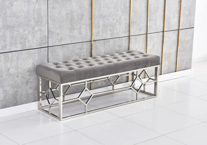 Banc design en gris et métal argenté | Novia