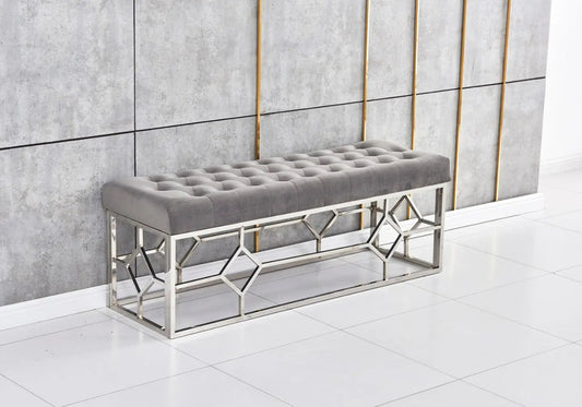 Banc design en gris et métal argenté | Novia