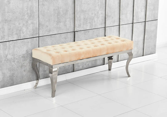 Banc design en moka et acier argenté | Halo