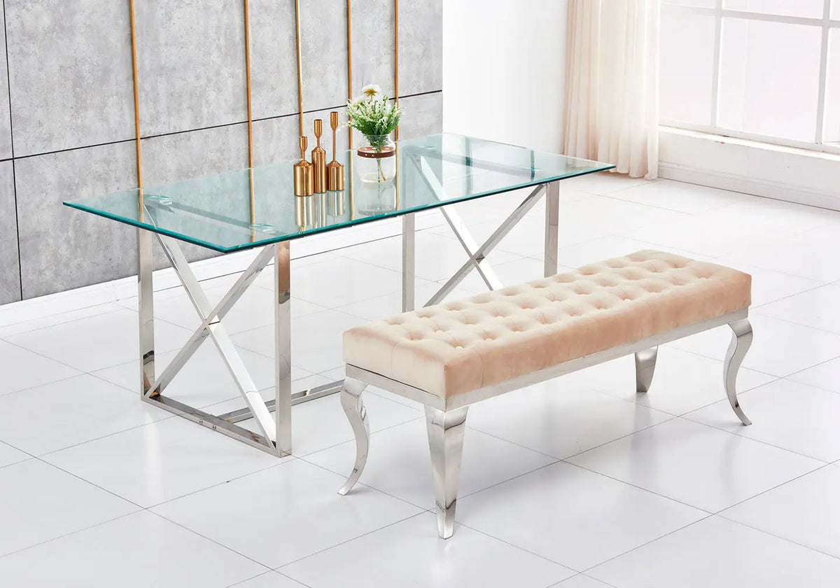 Banc design en moka et acier argenté | Halo