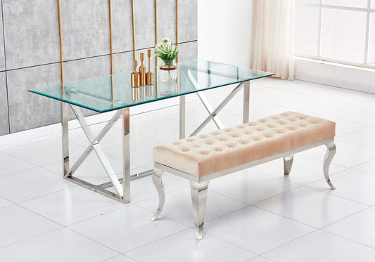 Banc design en moka et acier argenté | Halo
