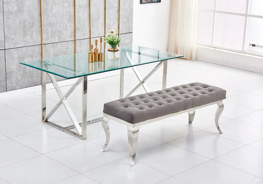 Banc design en gris et acier chromé | Halo