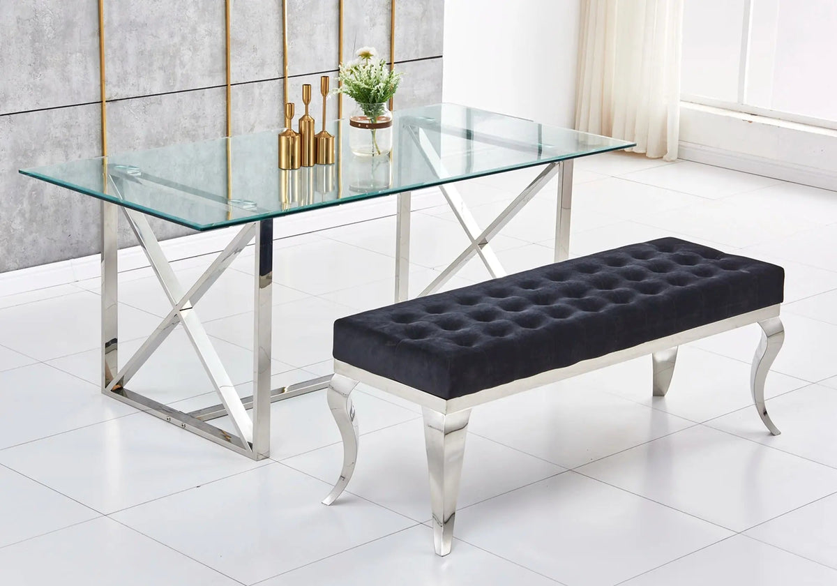 Banc design en noir et structure chromée | Halo
