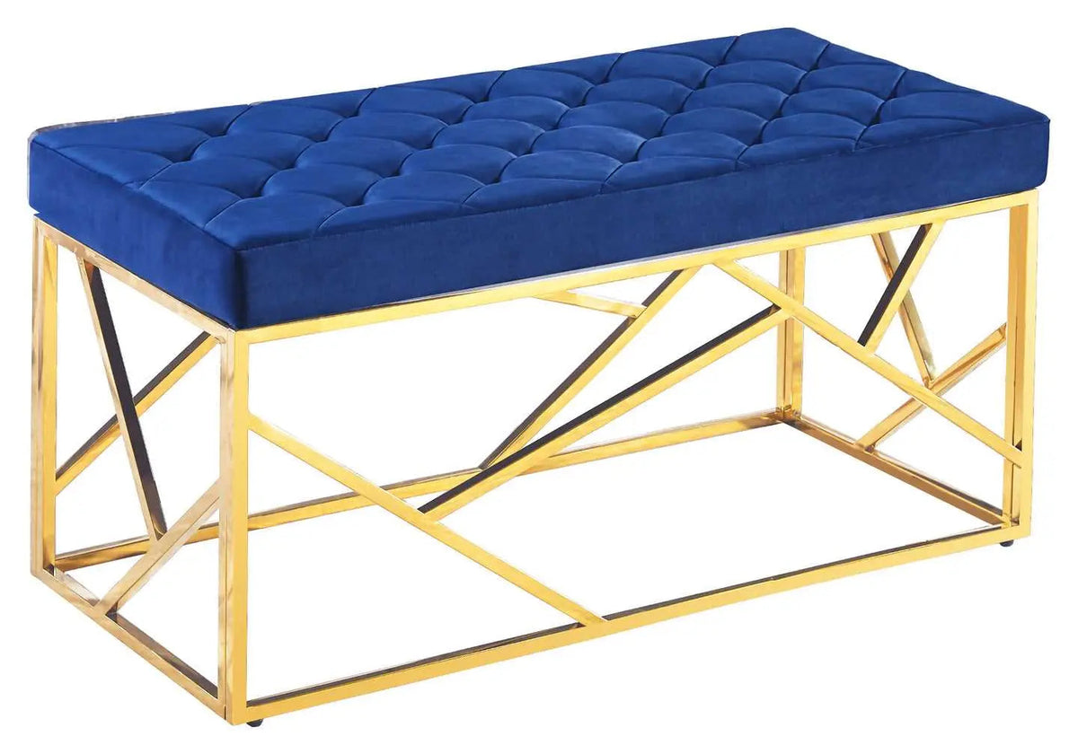 Banc design capitonné en bleu et doré | Zenvia