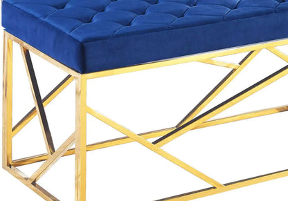 Banc design capitonné en bleu et doré | Zenvia