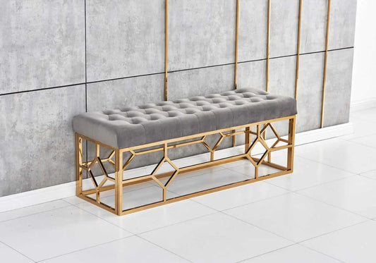 Banc design capitonné gris et métal doré | Novia