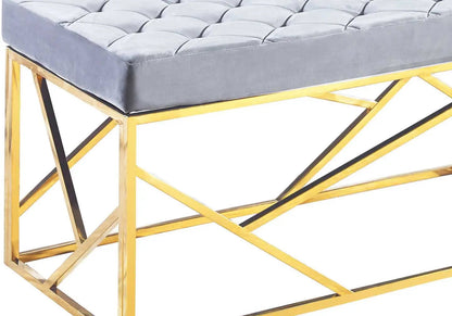 Banc capitonné en gris et métal doré | Zenvia
