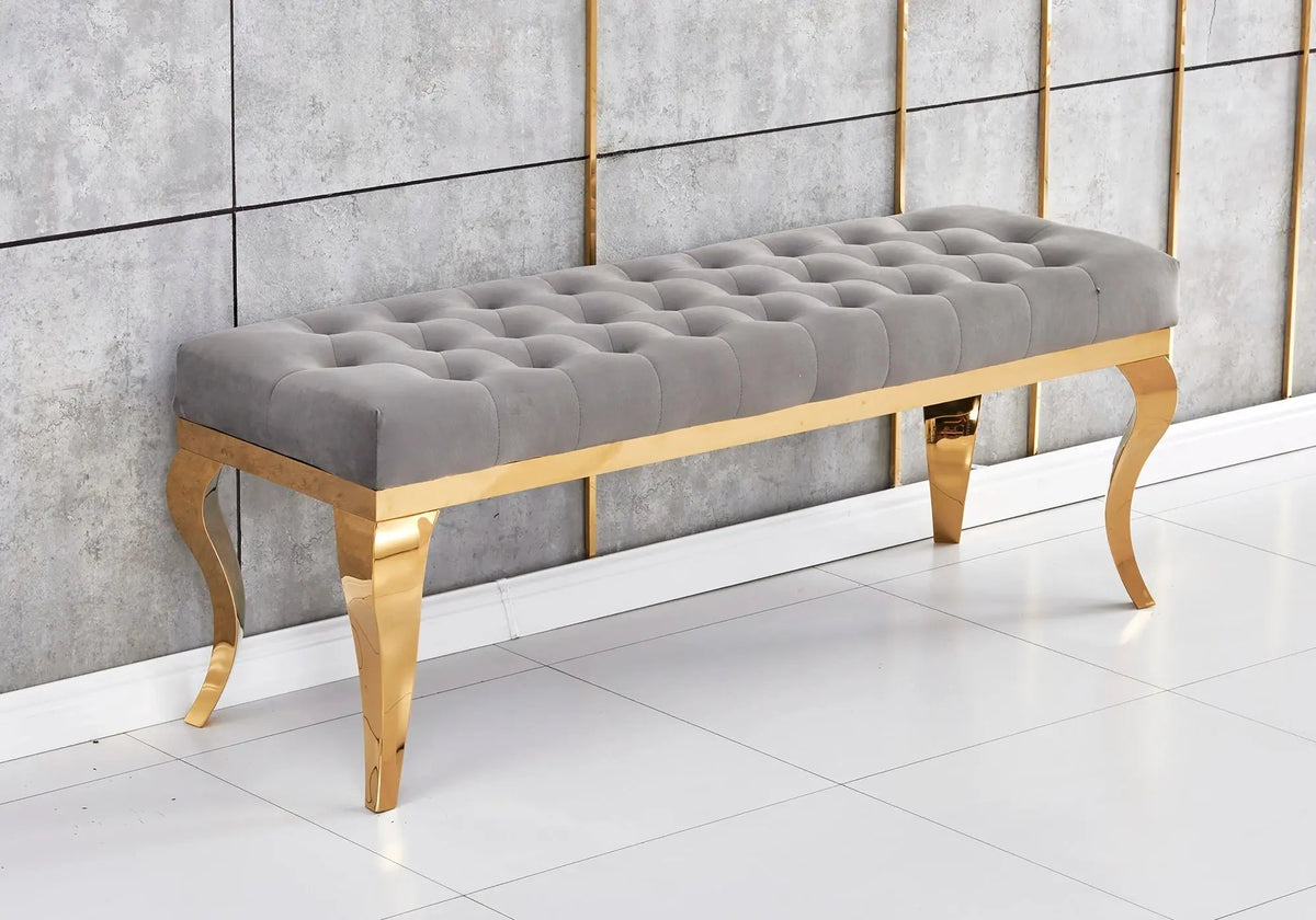 Banc design en gris et structure dorée | Halo