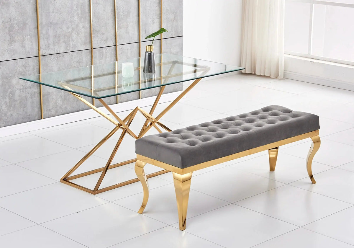 Banc design en gris et structure dorée | Halo