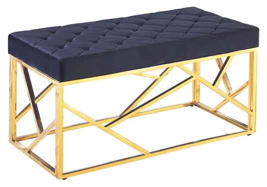 Banc design capitonné en noir et doré | Zenvia