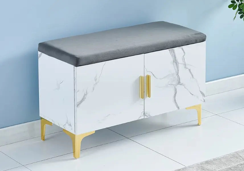 Banc meuble à chaussures marbre blanc et doré | Gala