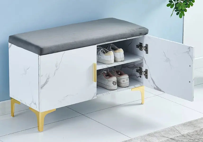 Banc meuble à chaussures marbre blanc et doré | Gala