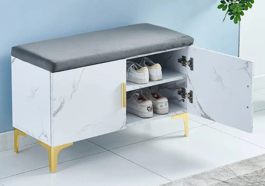 Banc meuble à chaussures marbre blanc et doré | Gala