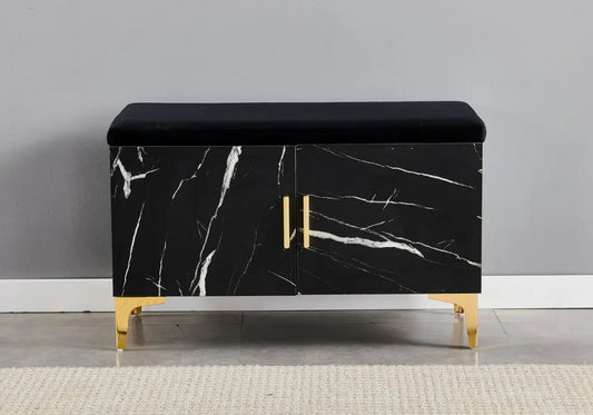 Banc meuble à chaussures finition marbre noir | Gala