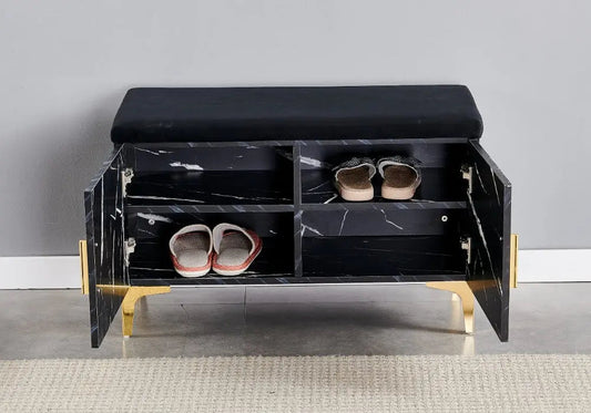 Banc meuble à chaussures finition marbre noir | Gala