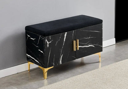 Banc meuble à chaussures finition marbre noir | Gala