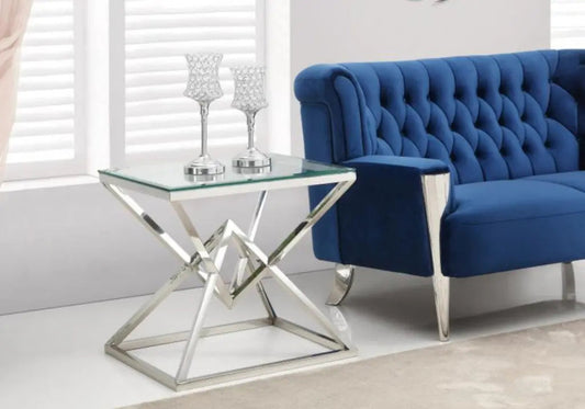 Bout de canapé design acier chromé et verre | Kaelo