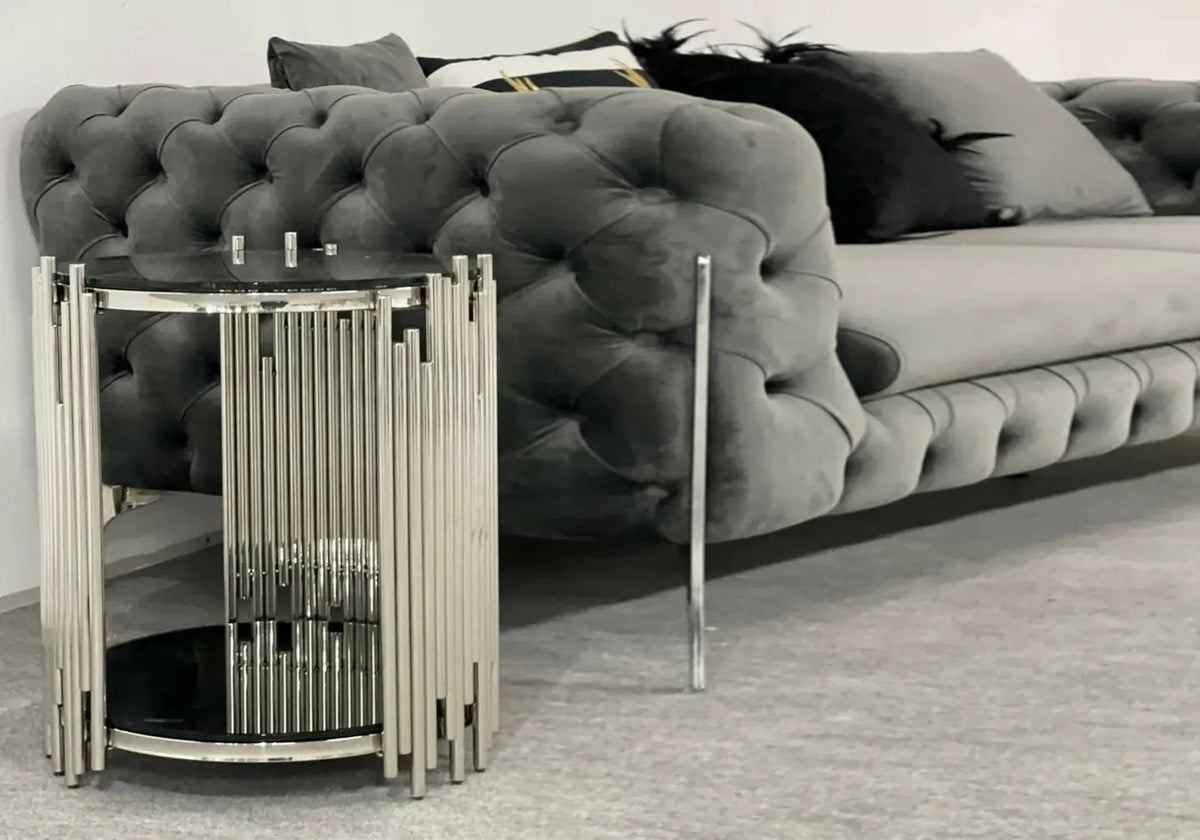 Grand bout de canapé design noir verre trempé | Zalys