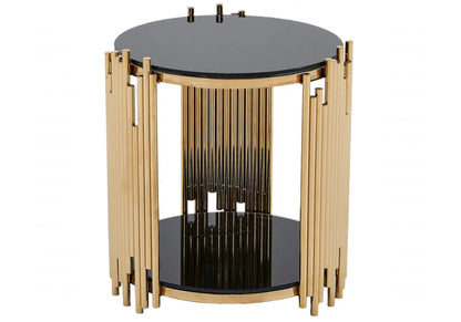Bout de canapé design verre noir et métal doré | Zalys