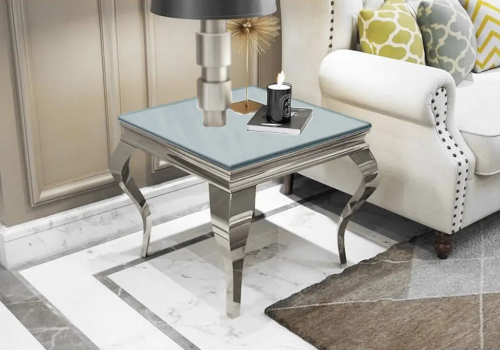 Bout de canapé carré design en miroir argent | Halo