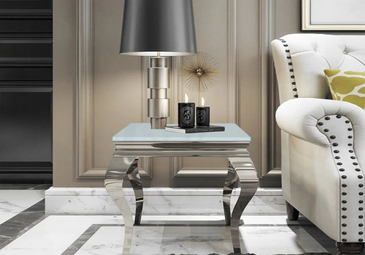 Bout de canapé carré design en miroir argent | Halo