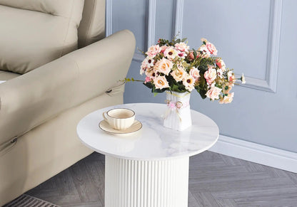 Bout de canapé en céramique effet marbre blanc | Zyrox
