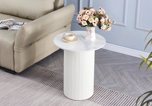 Bout de canapé en céramique effet marbre blanc | Zyrox