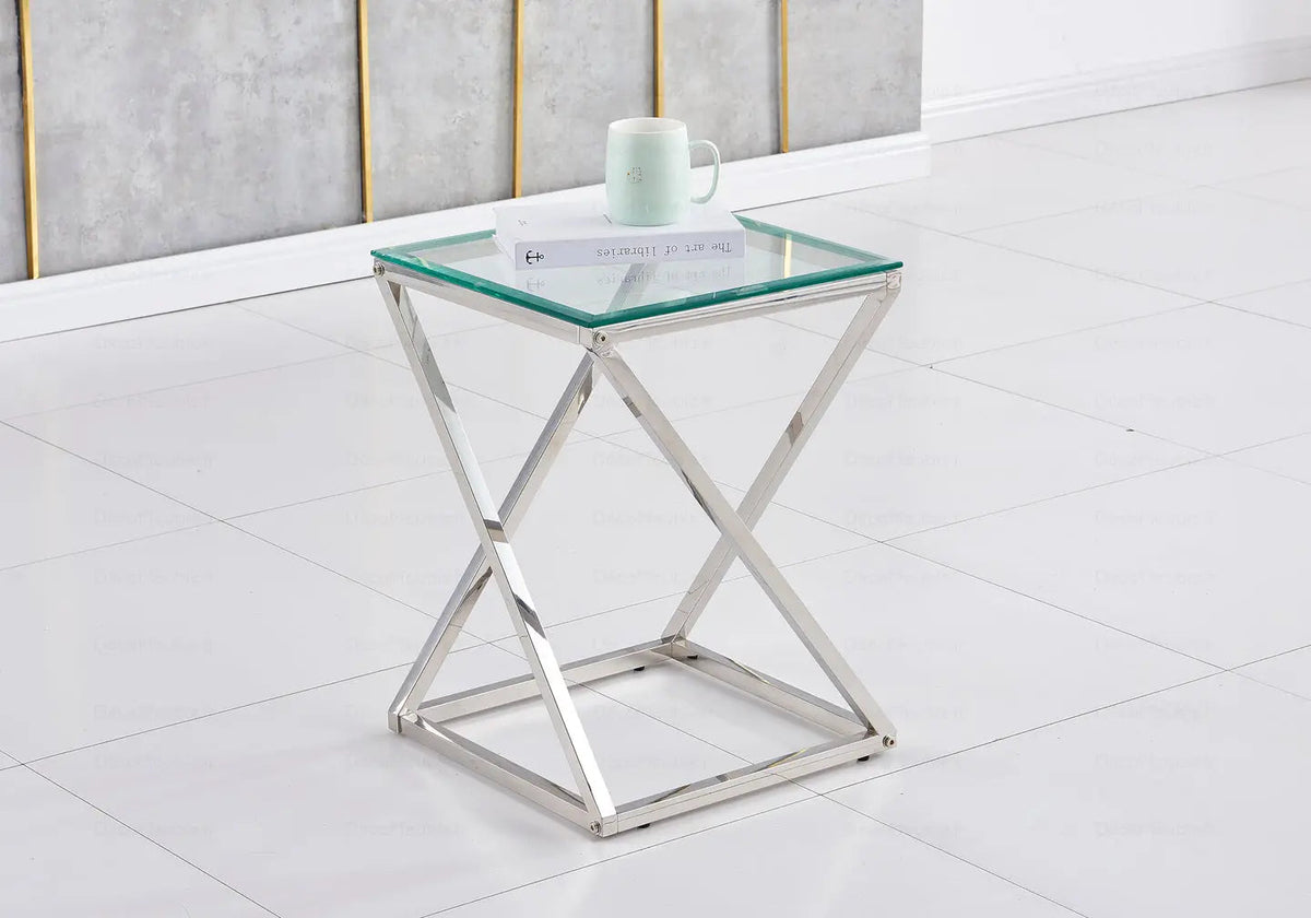 Bout de canapé design acier et verre trempé | Vexta