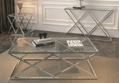 Bout de canapé design verre et acier argenté | Vexta