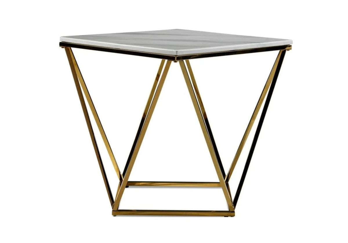 Bout de canapé doré verre effet marbre blanc | Zenvia