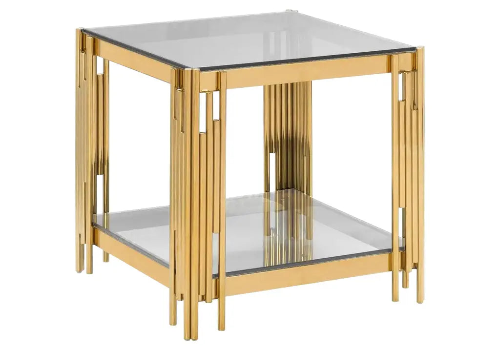 Bout de canapé verre trempé et métal doré | Zalys