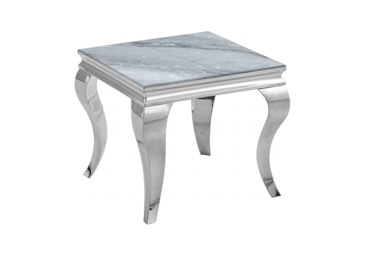Bout de canapé design marbre gris et inox chromé | Halo