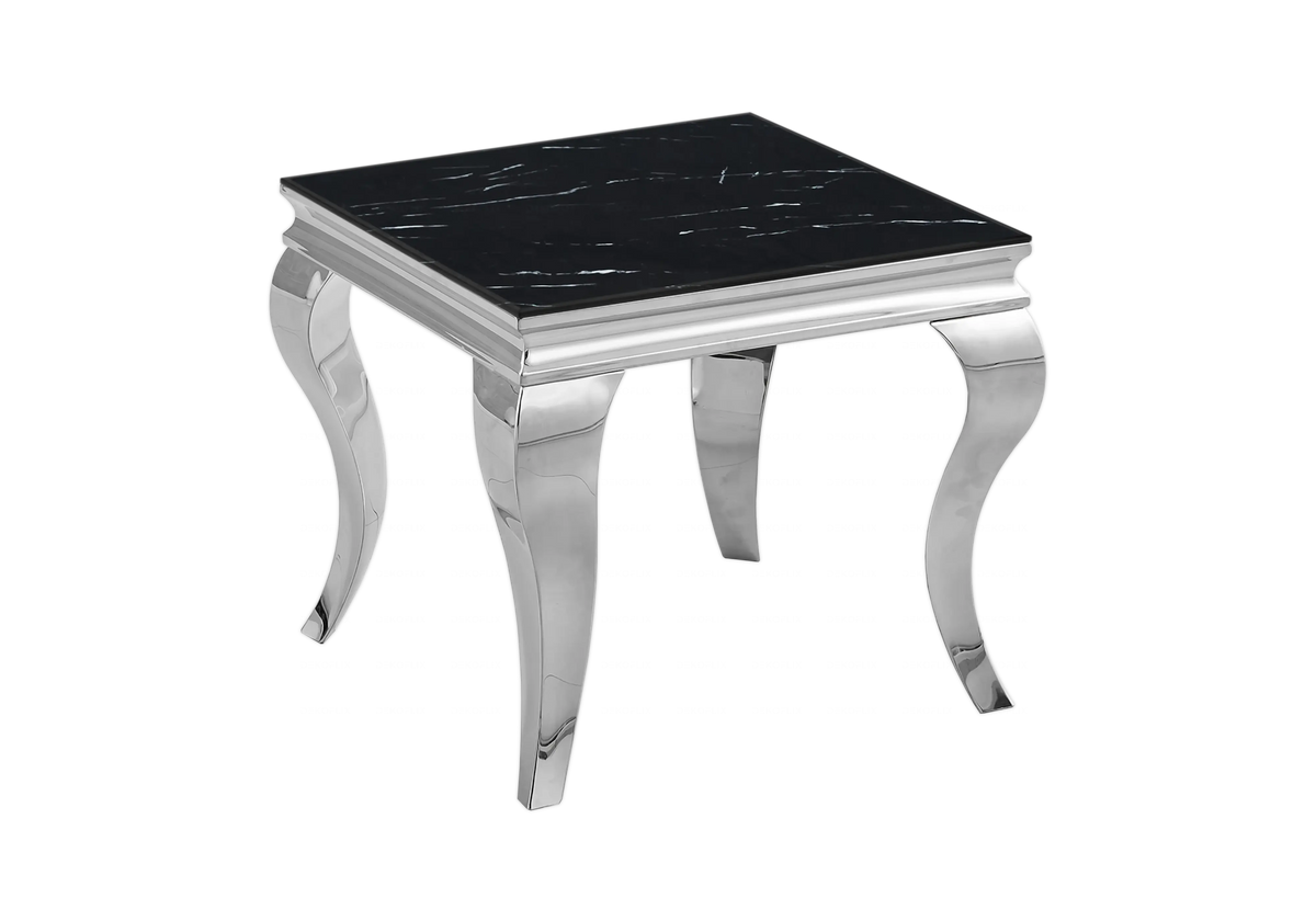 Bout de canapé design marbre noir et argent | Halo