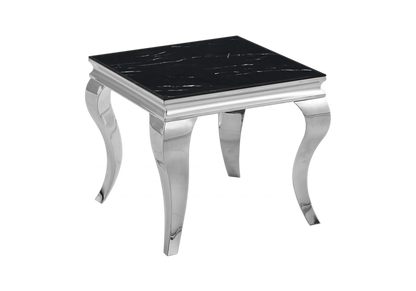 Bout de canapé design marbre noir et argent | Halo