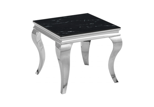 Bout de canapé design marbre noir et argent | Halo
